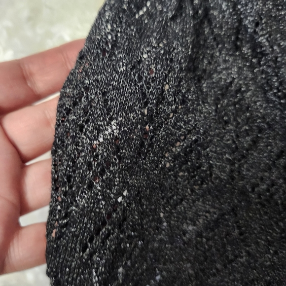 Anthropologie Sz L Metallic V-Neck Twofer Sweater Black Woven Sleeve Chic Night - Picture 8 of 15